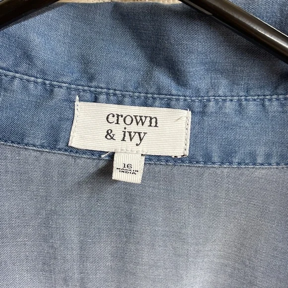 Crown & Ivy Denim Blue Mini Shirt Dress - Picture 2 of 9